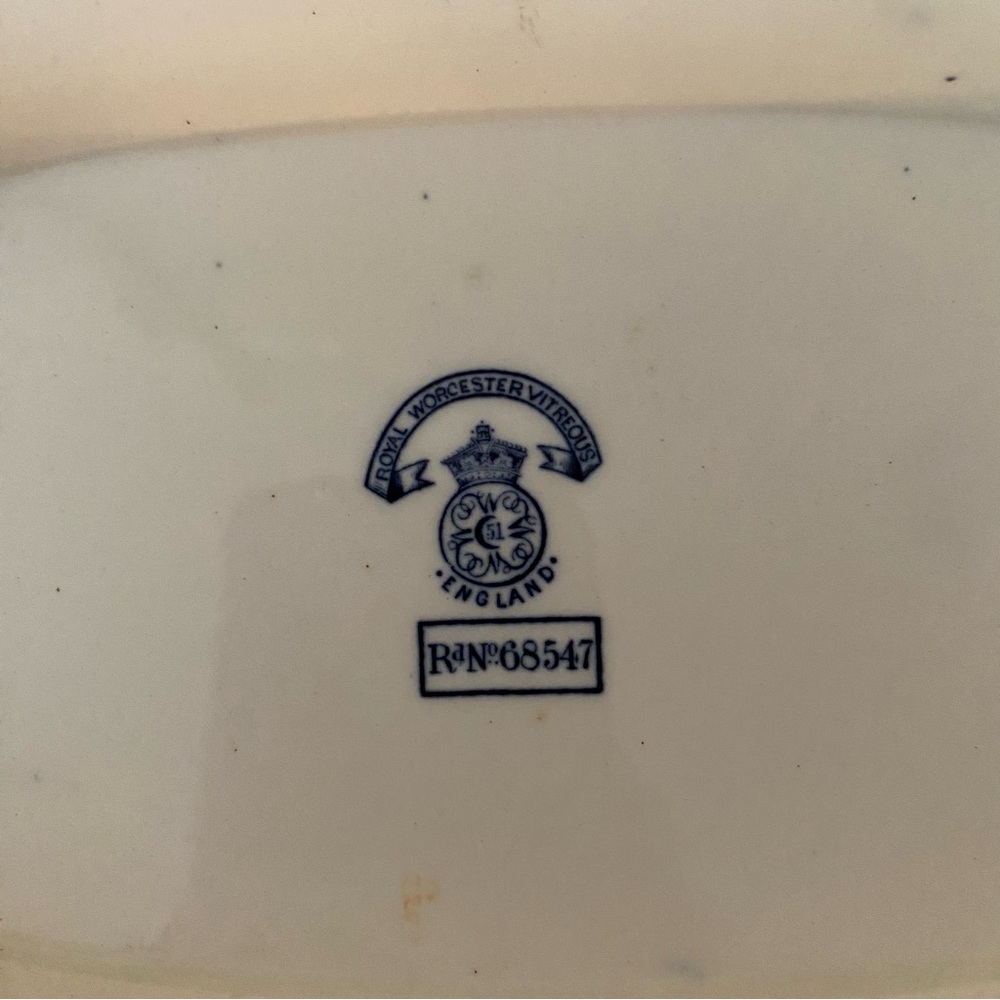 Royal Worcester W2297 68547 Oval Covered Serving Dish Blue Floral Gold Trim 1890 - Picture 10 of 11